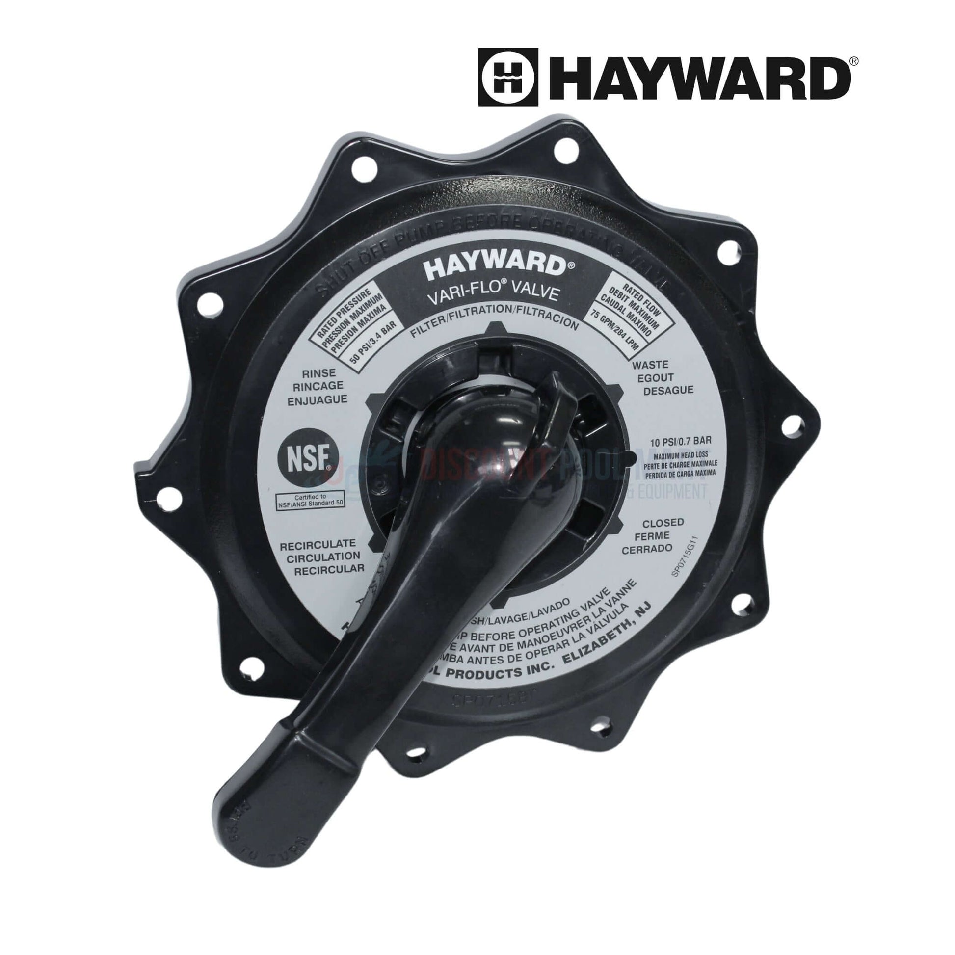 Hayward Vari-Flo valve for SP0715 and SP0716 multiport sand filters, compatible with Discount Pool Mart DPM.