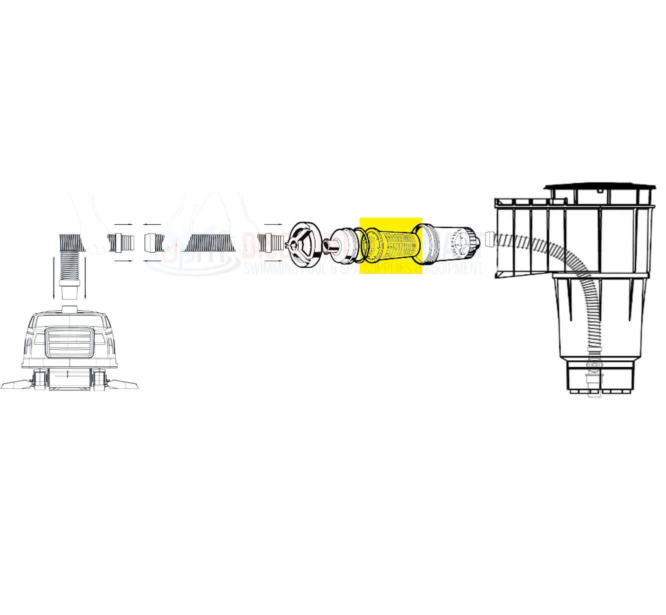 Illustration of Hayward Leaf Canister basket replacement assembly for W560, highlighting components for easy installation.