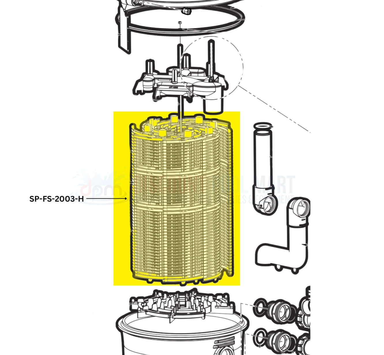 Hayward Pro-Grid DE filter diagram showing SP-FS-2003-H grid, designed for optimal pool filtration, available at Discount Pool Mart DPM.