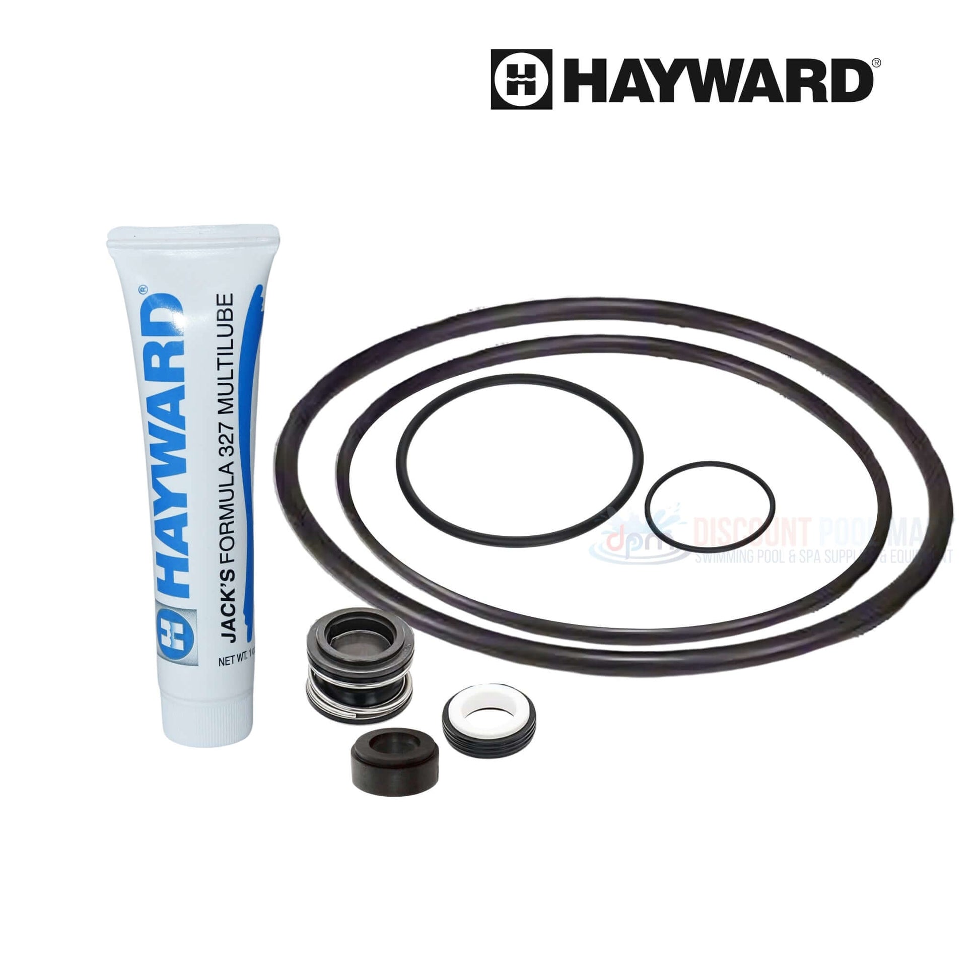 Hayward Quick Pump Repair Kit components, including O-rings and lubricant from Discount Pool Mart DPM, SKU: SPXHKIT12MTX.