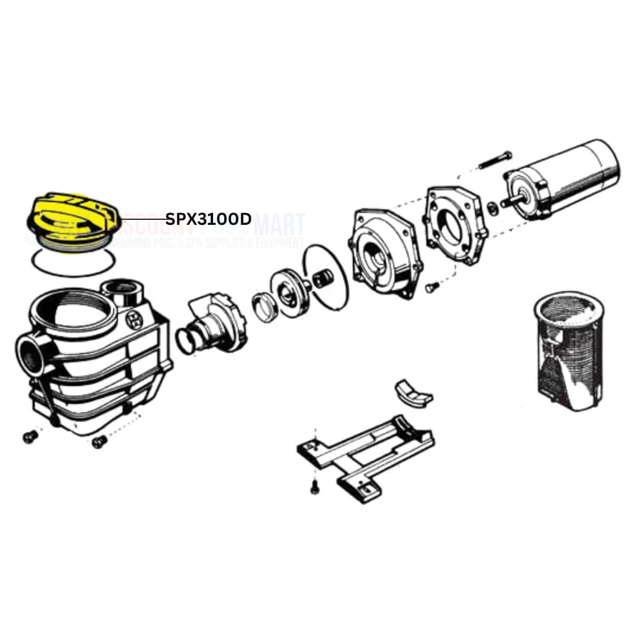 Exploded view of Hayward Strainer Cover Lid SPX3100D for Super II Pumps from Discount Pool Mart DPM.