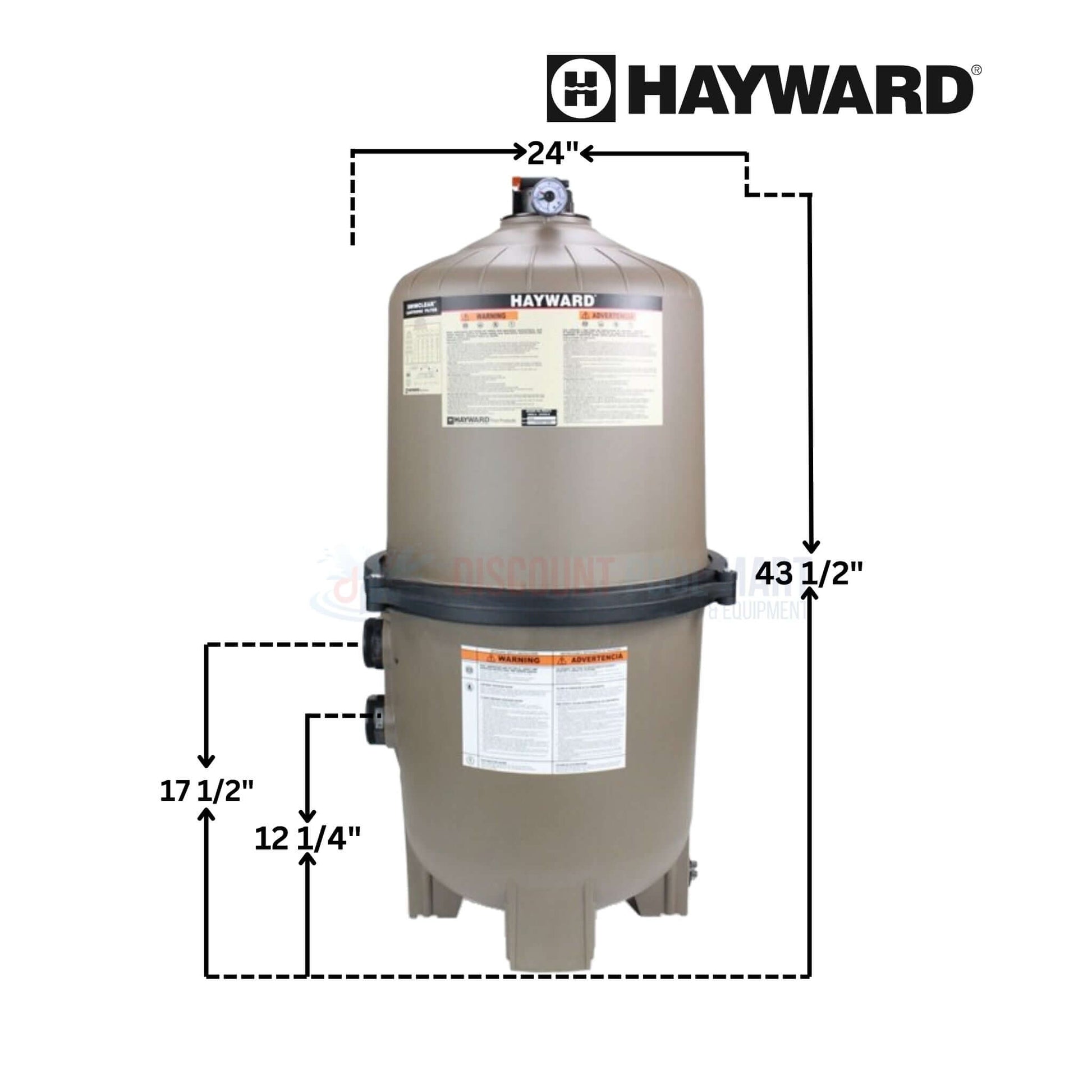 Hayward SwimClear Cartridge Filter C5030 dimensions 24" x 43.5" from Discount Pool Mart DPM, high-performance pool filtration.