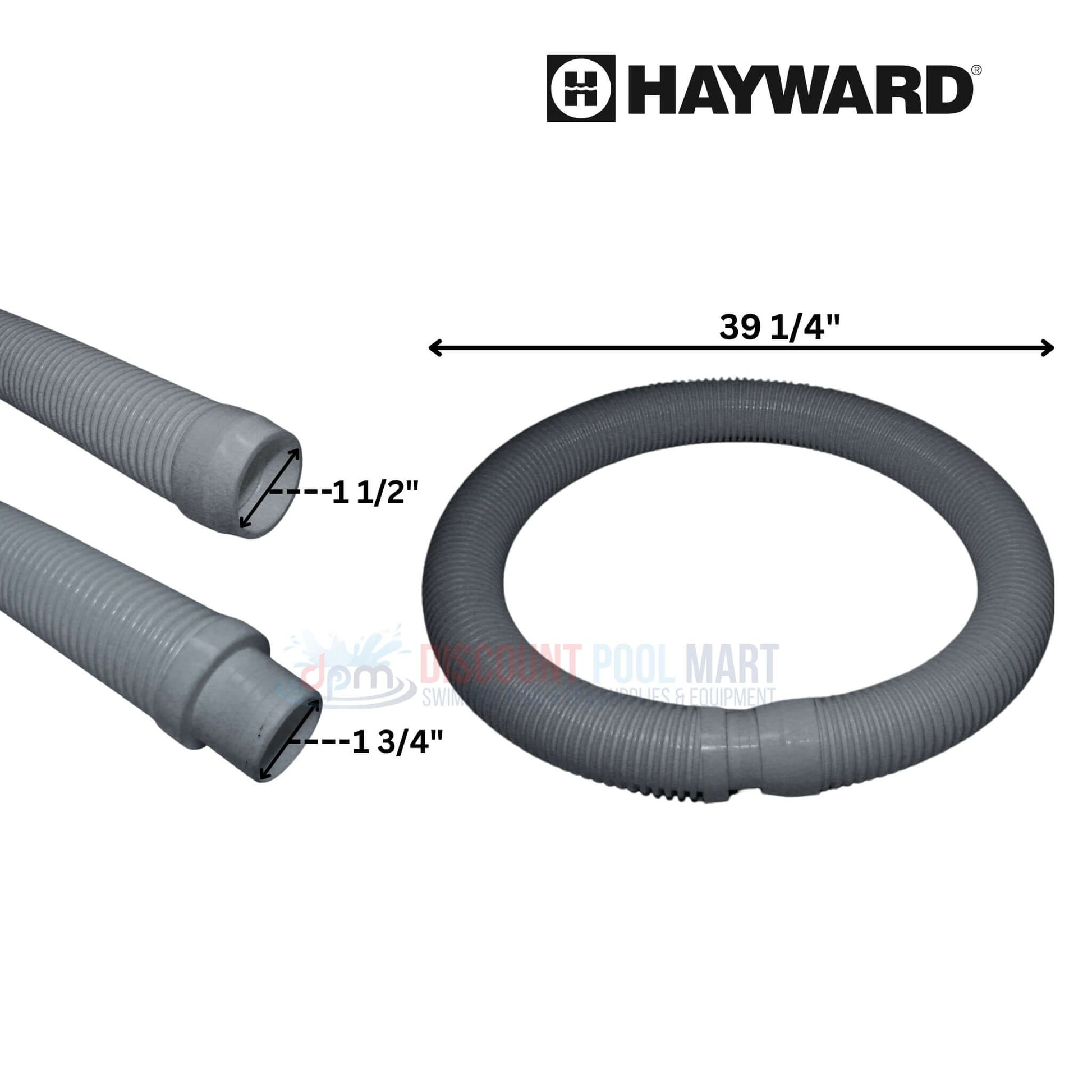 Hayward pool cleaner hoses measuring 39 1/4" with sizes of 1 1/2" and 1 3/4" at Discount Pool Mart DPM.