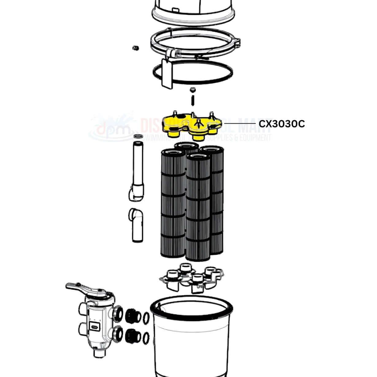 Hayward Top Manifold for SwimClear Cartridge Filter CX3030C, from Discount Pool Mart (DPM), ensures efficient water distribution.