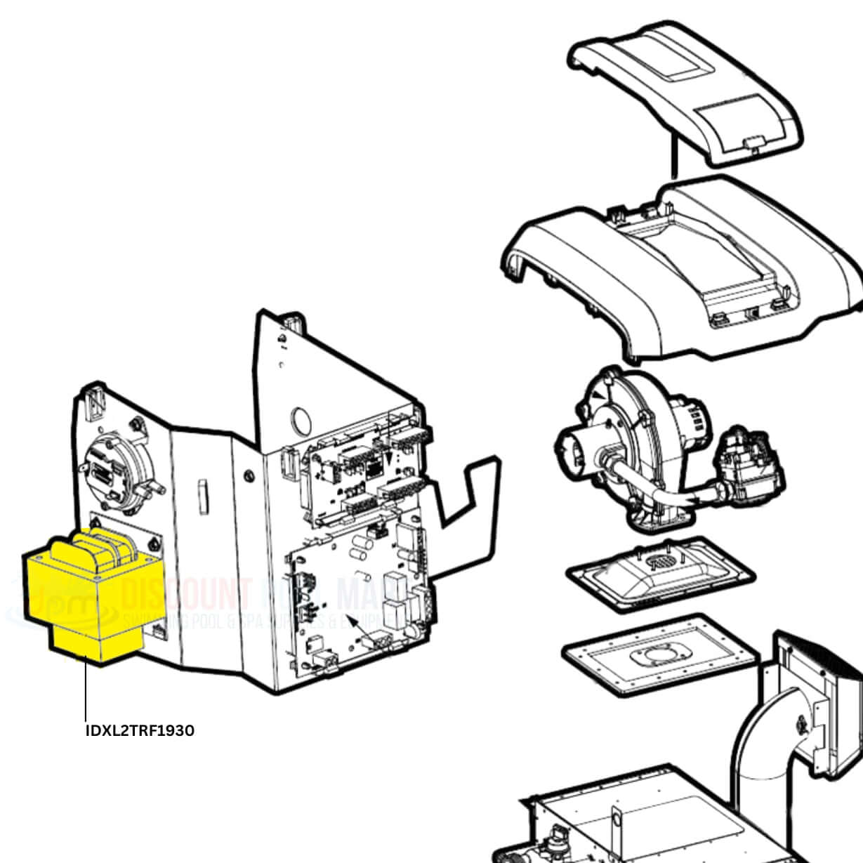 Hayward transformer IDXL2TRF1930 for Universal H-Series heaters, 120/240V to 24 Vac by Discount Pool Mart DPM.