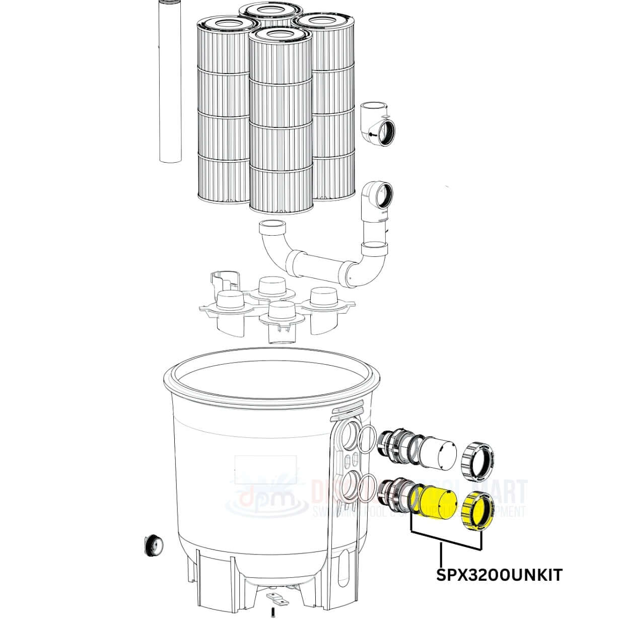 Hayward Union Connector Kit SPX3200UNKIT components illustration for pool pump and filter system from Discount Pool Mart DPM.