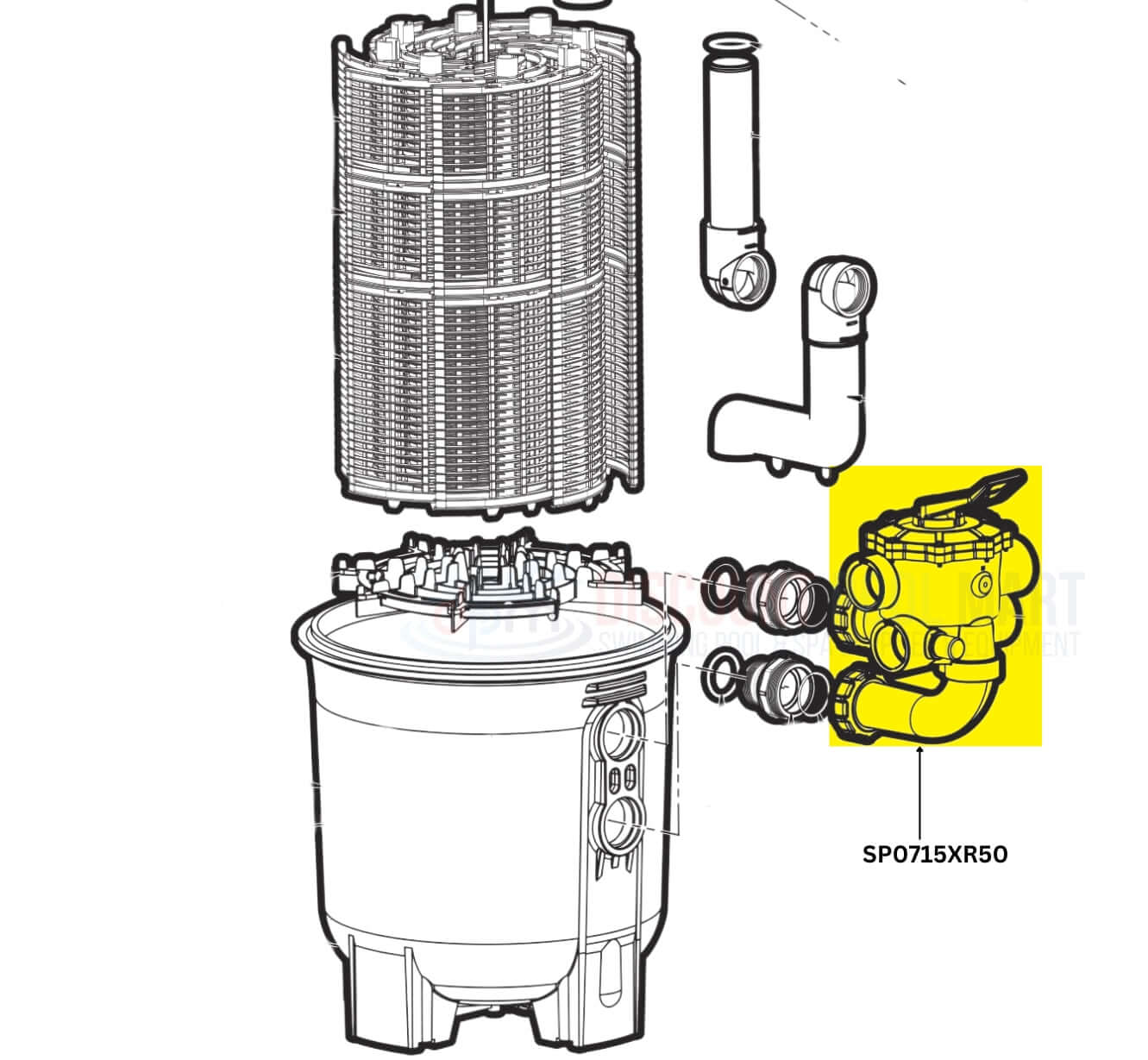 Hayward Vari-Flo SP0715XR50 Multiport Control Valve diagram for Pro Grid DE Filters at Discount Pool Mart DPM.