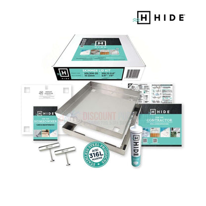 Hide Skimmer Cover Lid Replacement kit by DPM, featuring 316L Marine-Grade Stainless Steel for stylish pool integration.
