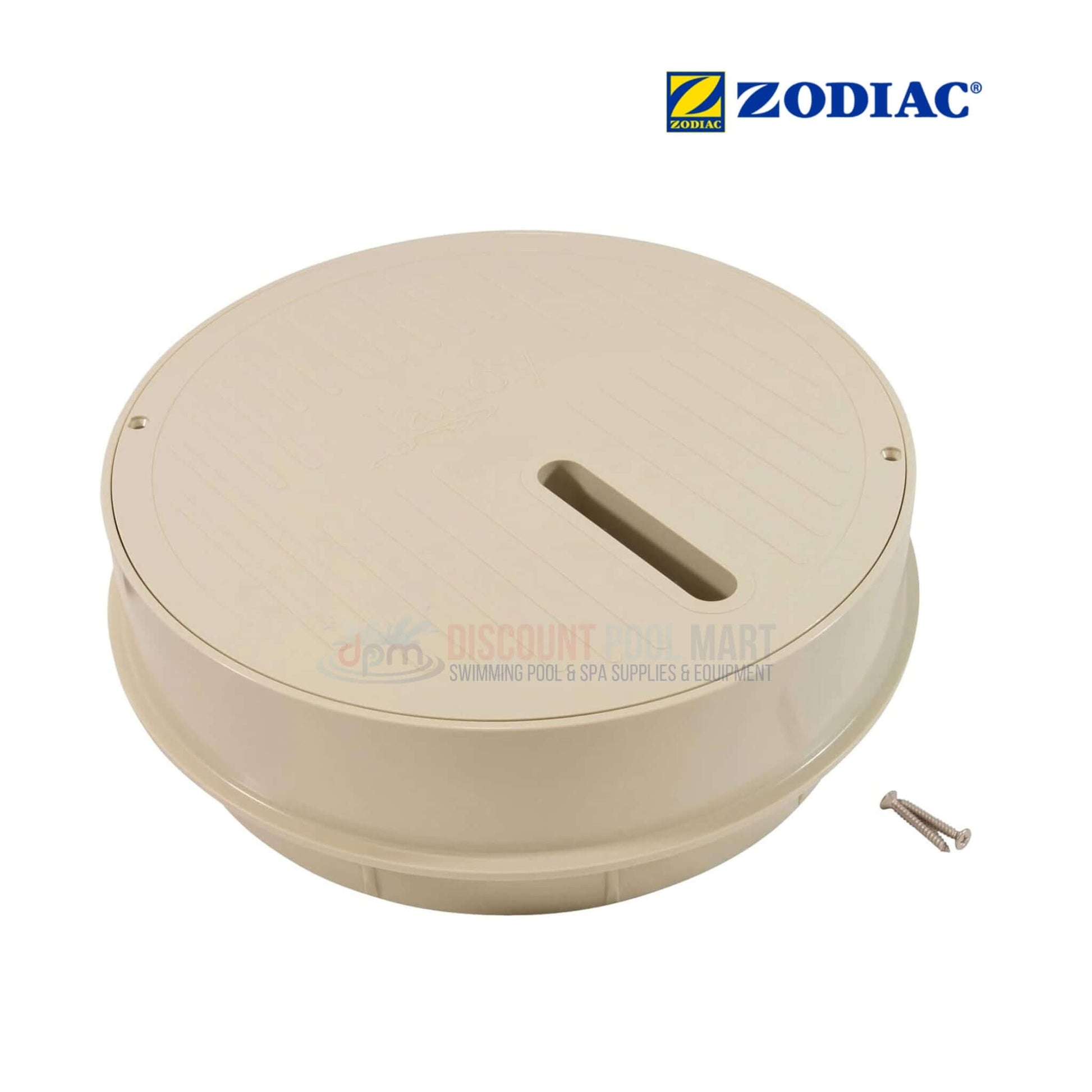 JLPBBL | Jandy Pebble Laminar Jet Lid & Collar beige assembly from DPM, showcasing top view with slot and hardware.