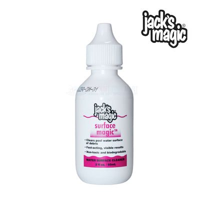 Jack's Magic Pool Surface Water Cleanser 2oz JMSURFACE02 from Discount Pool Mart, shown in white bottle for easy pool maintenance.