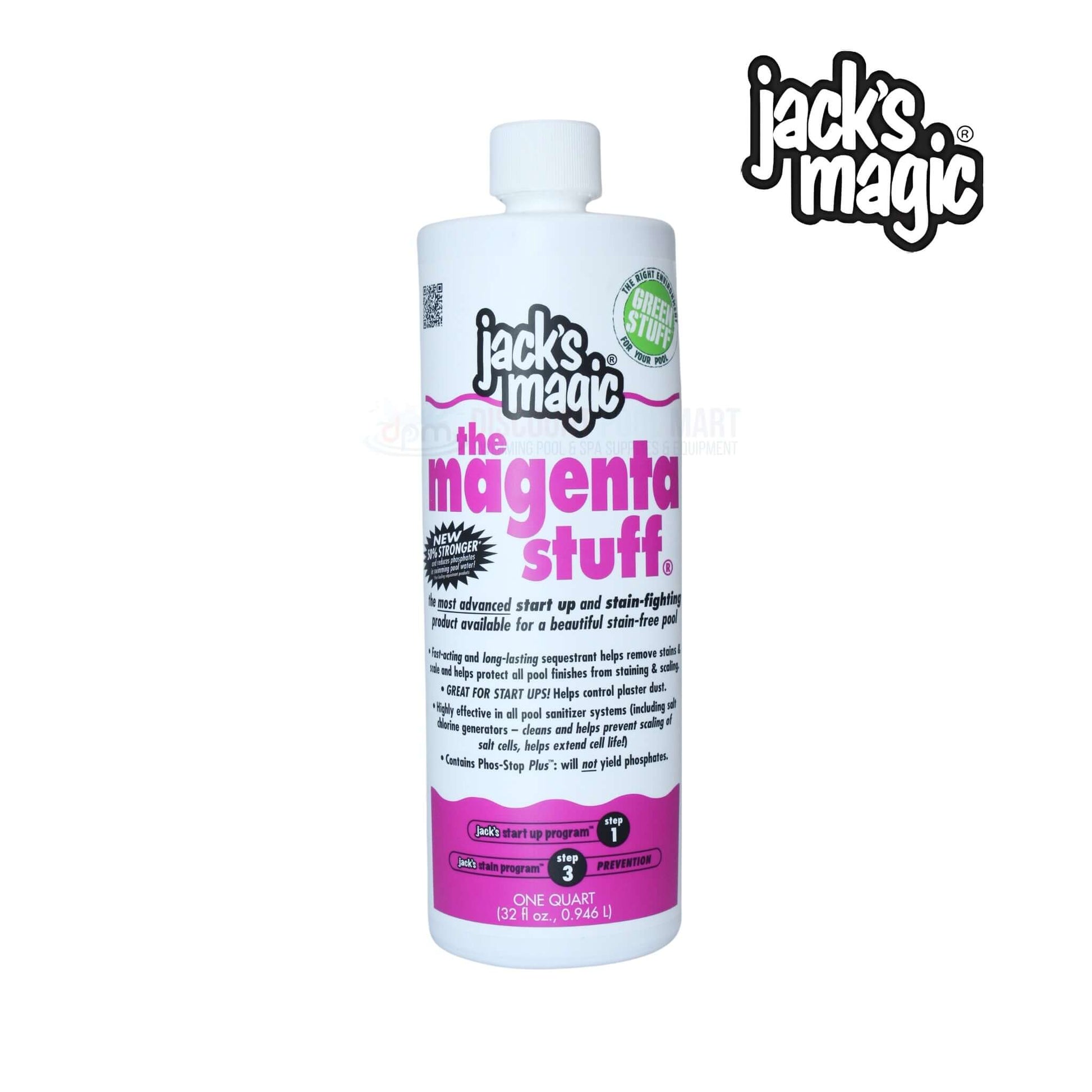 Jack's Magic The Magenta Stuff 32oz metal solution for pool maintenance. Discount Pool Mart DPM.