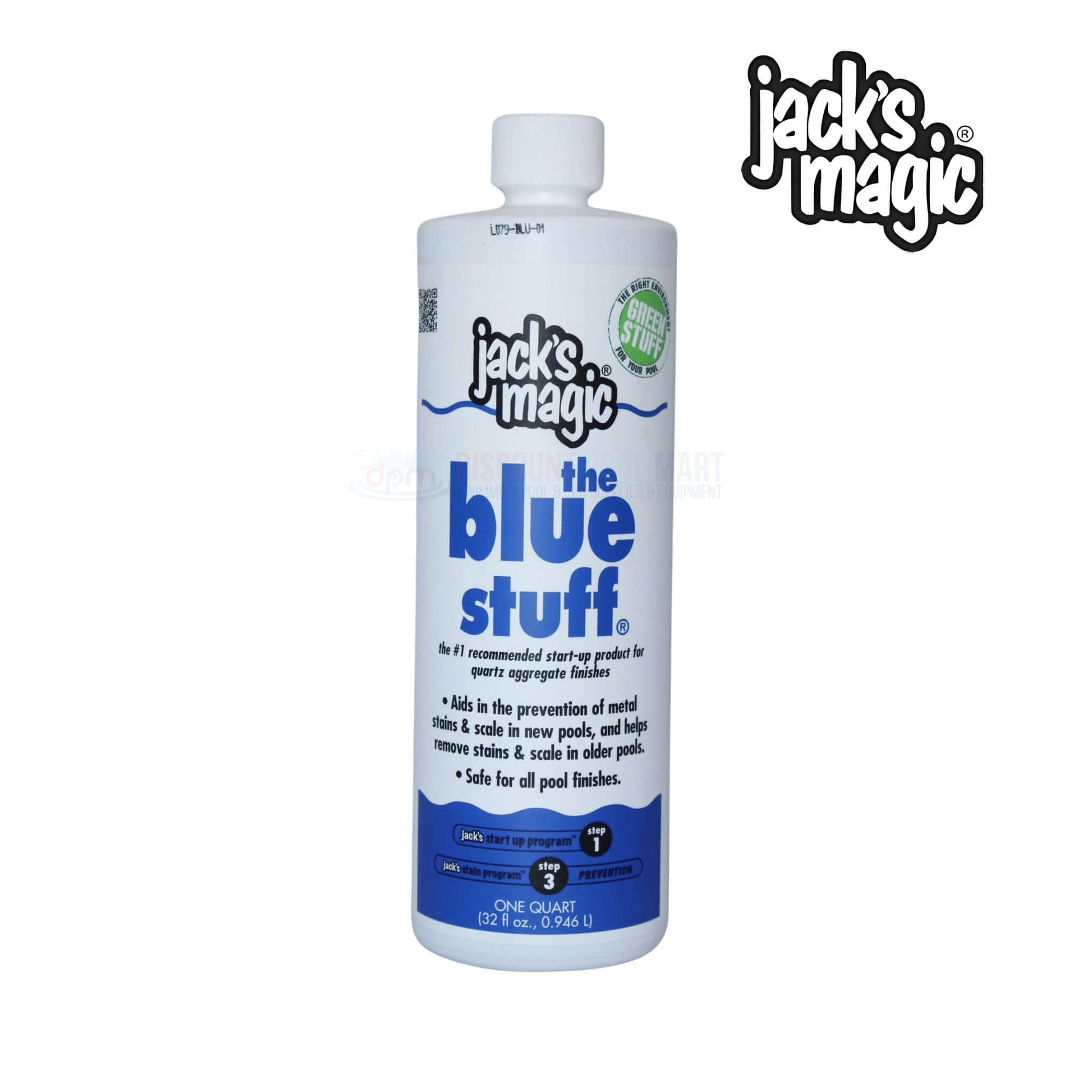 Jack's Magic The Blue Stuff JMBLUE032 32oz metal stain remover for pools, available at Discount Pool Mart (DPM).