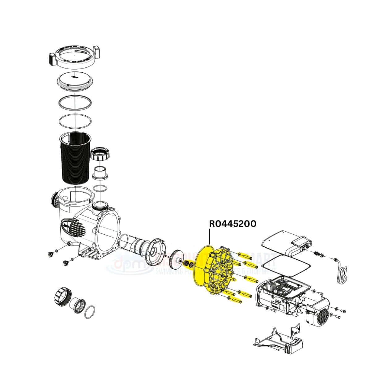 Diagram of Jandy Backplate Replacement Kit R0445200 for SHPF and SHPM pumps from Discount Pool Mart DPM.