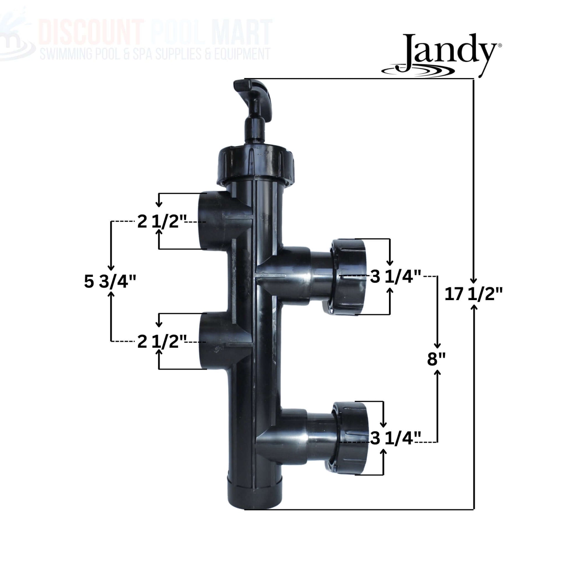 Jandy SVLV8 Backwash Slide Valve diagram with dimensions; 2" connections at Discount Pool Mart DPM.