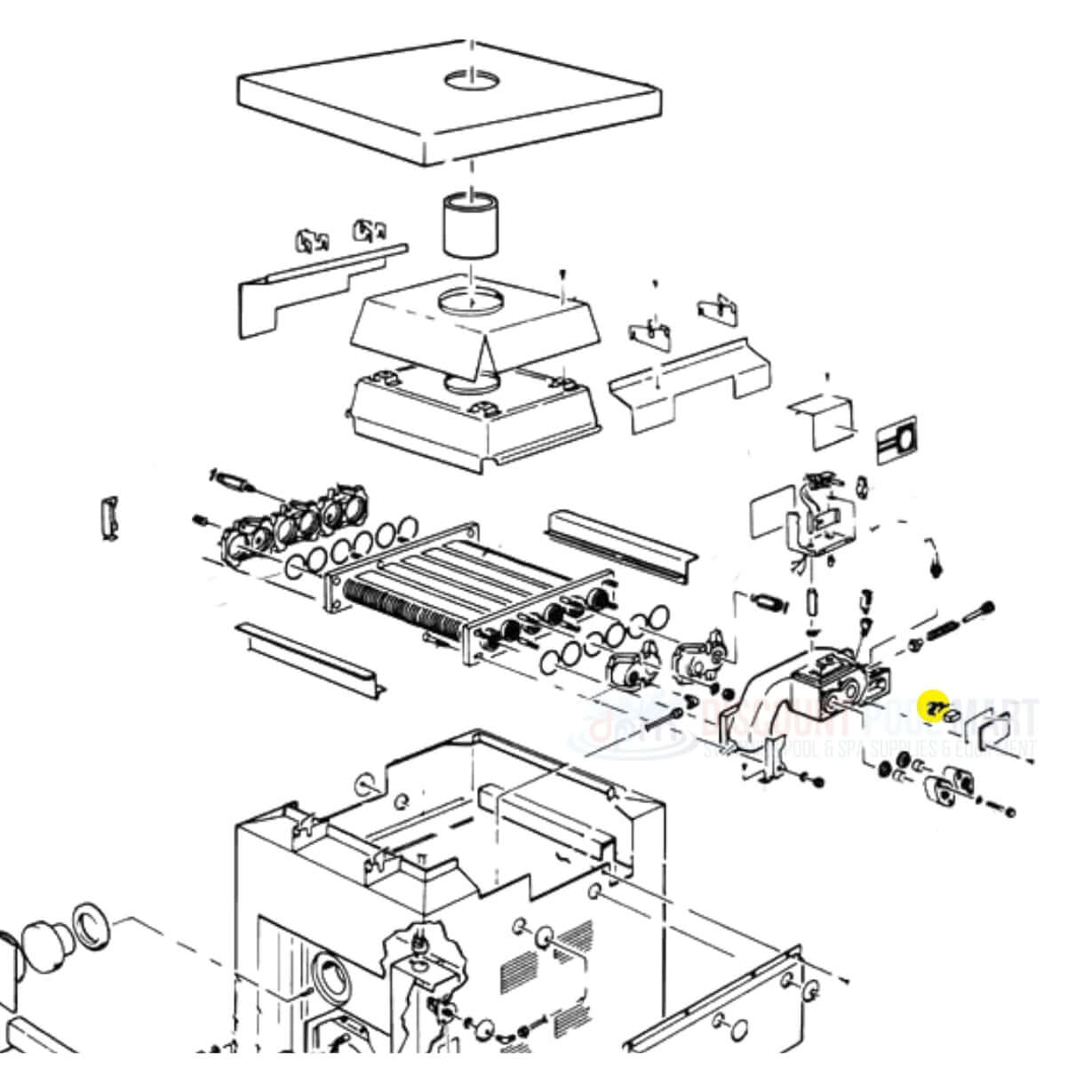 Exploded diagram of Jandy Hi-Limit Switch R0022700 parts and components for pool and spa heater safety device.