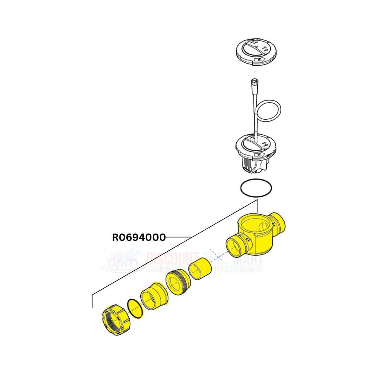 Exploded diagram of Jandy Housing with Unions R0694000 for TruClear Salt Systems, available at Discount Pool Mart DPM.