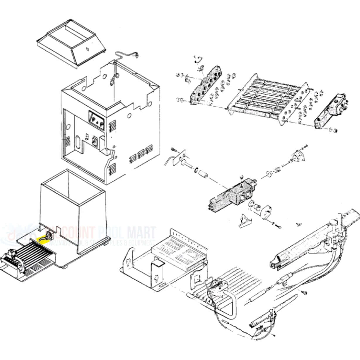 Exploded view diagram of Jandy Lite2 LD heater components for OEM replacement by Discount Pool Mart DPM.