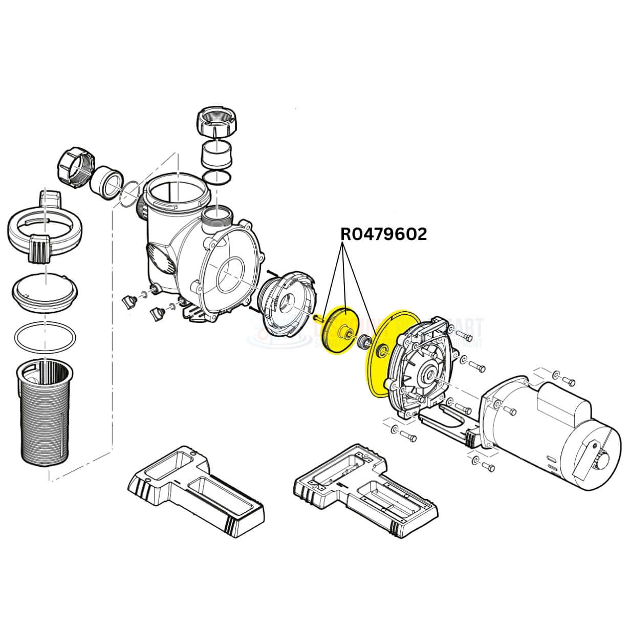 Diagram of Jandy Impeller and Screw Kit R0479602 for FloPro Pumps from Discount Pool Mart DPM