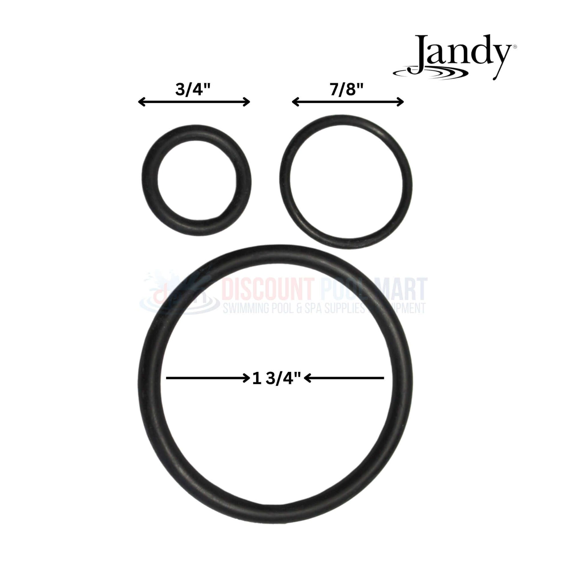 Jandy O-Ring Kit sizes: 3/4", 7/8", and 1 3/4" for DEV and DEL filters available at Discount Pool Mart.