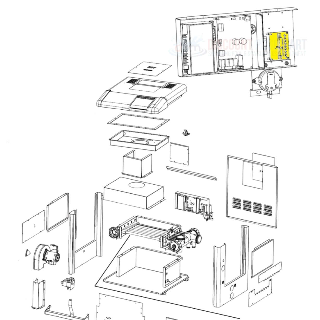 Diagram of Jandy Power Distribution Board R0458100 parts, available at Discount Pool Mart DPM for LXi and JXi heaters.