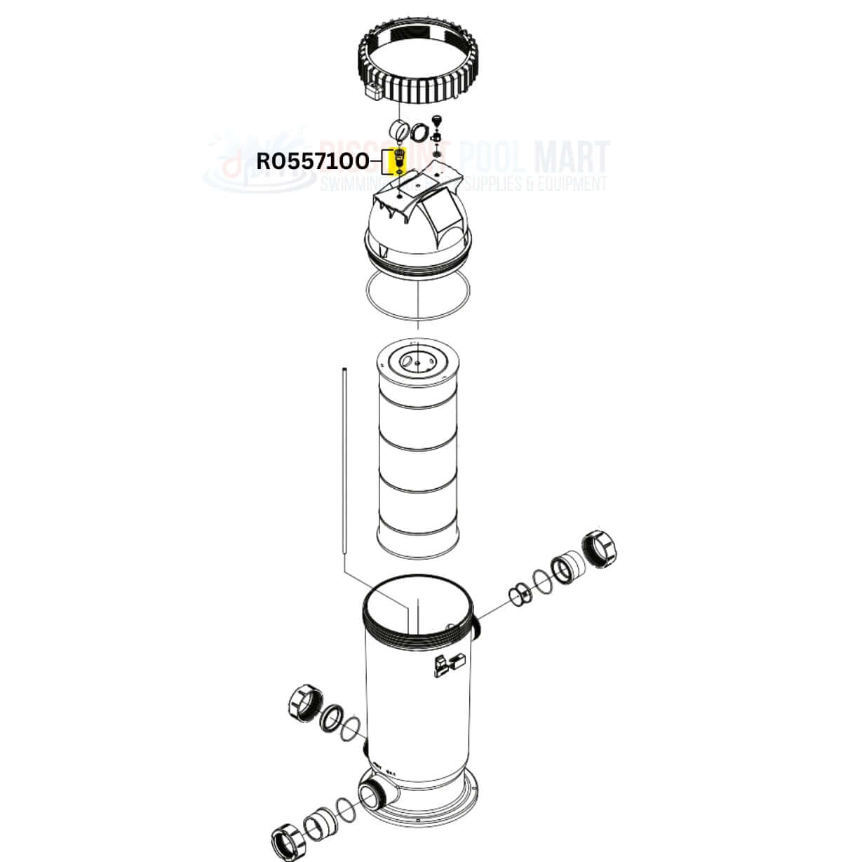 Exploded view of Jandy Pressure Gauge Adapter R0557100 for CS filters from Discount Pool Mart DPM.