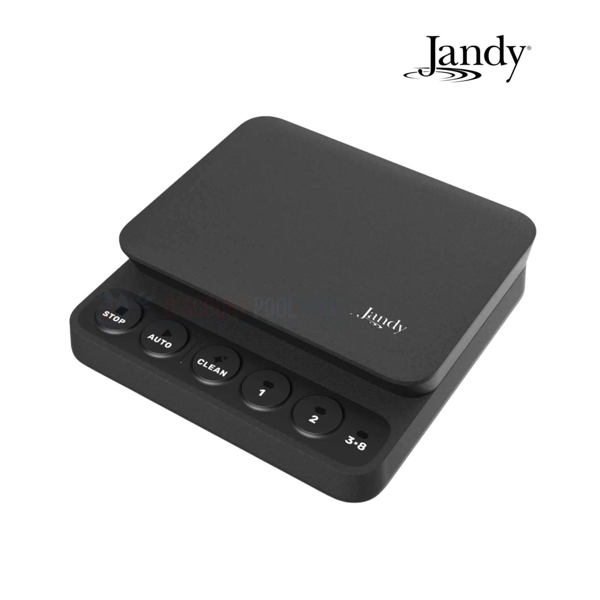 Jandy SPEEDSET Pump Controller in sleek black, featuring easy-touch buttons for auto and manual control, ideal for pool supplies.