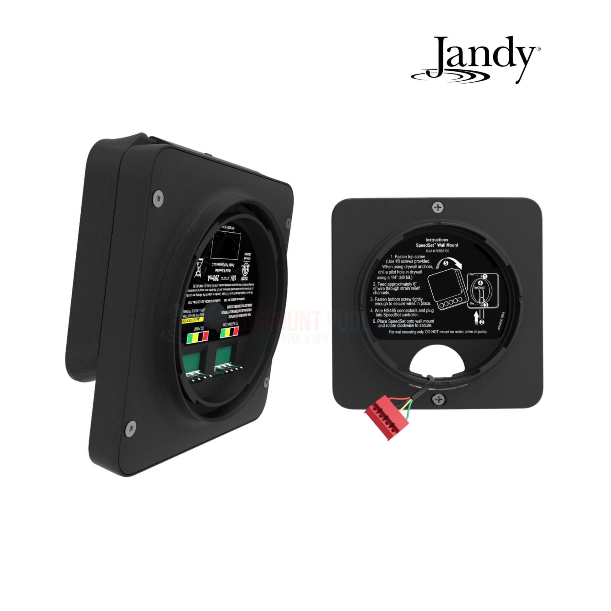 Jandy SPEEDSET Pump Controller from Discount Pool Mart, showing front and back views in black, designed for easy pool pump operation.