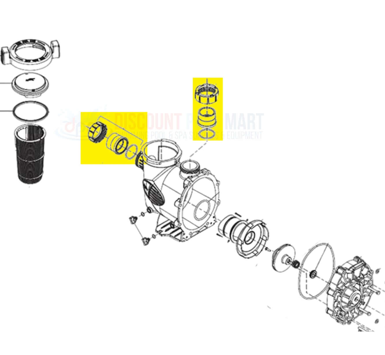 Jandy Union Tail Piece Kit assembly diagram, 2" x 2.5", set of 2, for PlusHP PHPF PHPM Pumps at Discount Pool Mart.