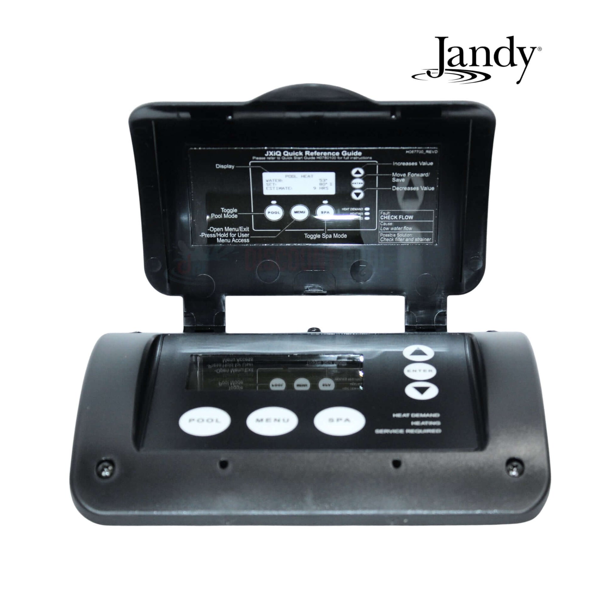 Jandy User Interface Kit R0988800 for JXiQ Heaters, backlit push-button control panel with display and diagnostic features.