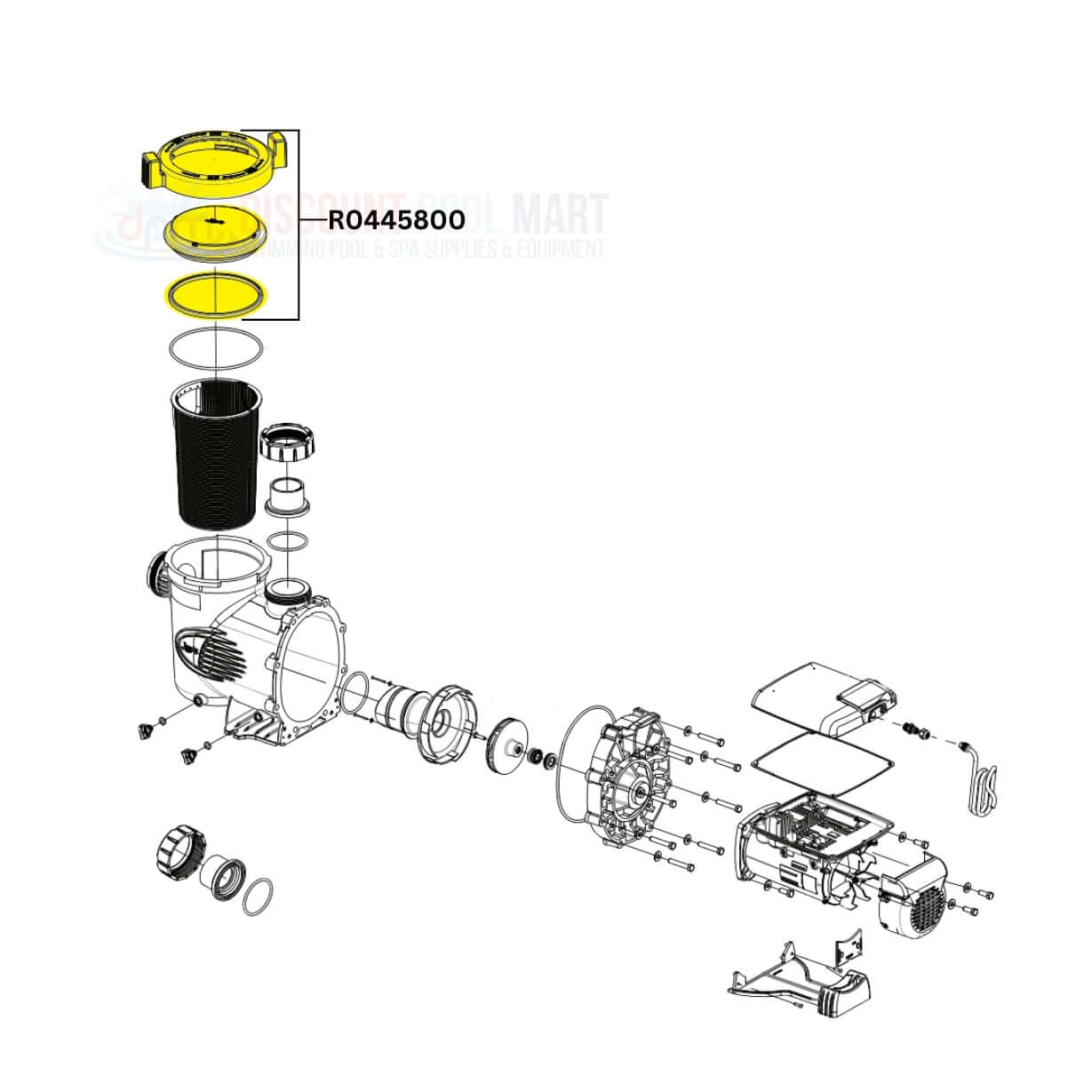 Exploded view of Jandy Zodiac R0445800 Lid, Locking Ring, and O-Ring kit for Stealth SHPF/SHPM - Discount Pool Mart DPM.