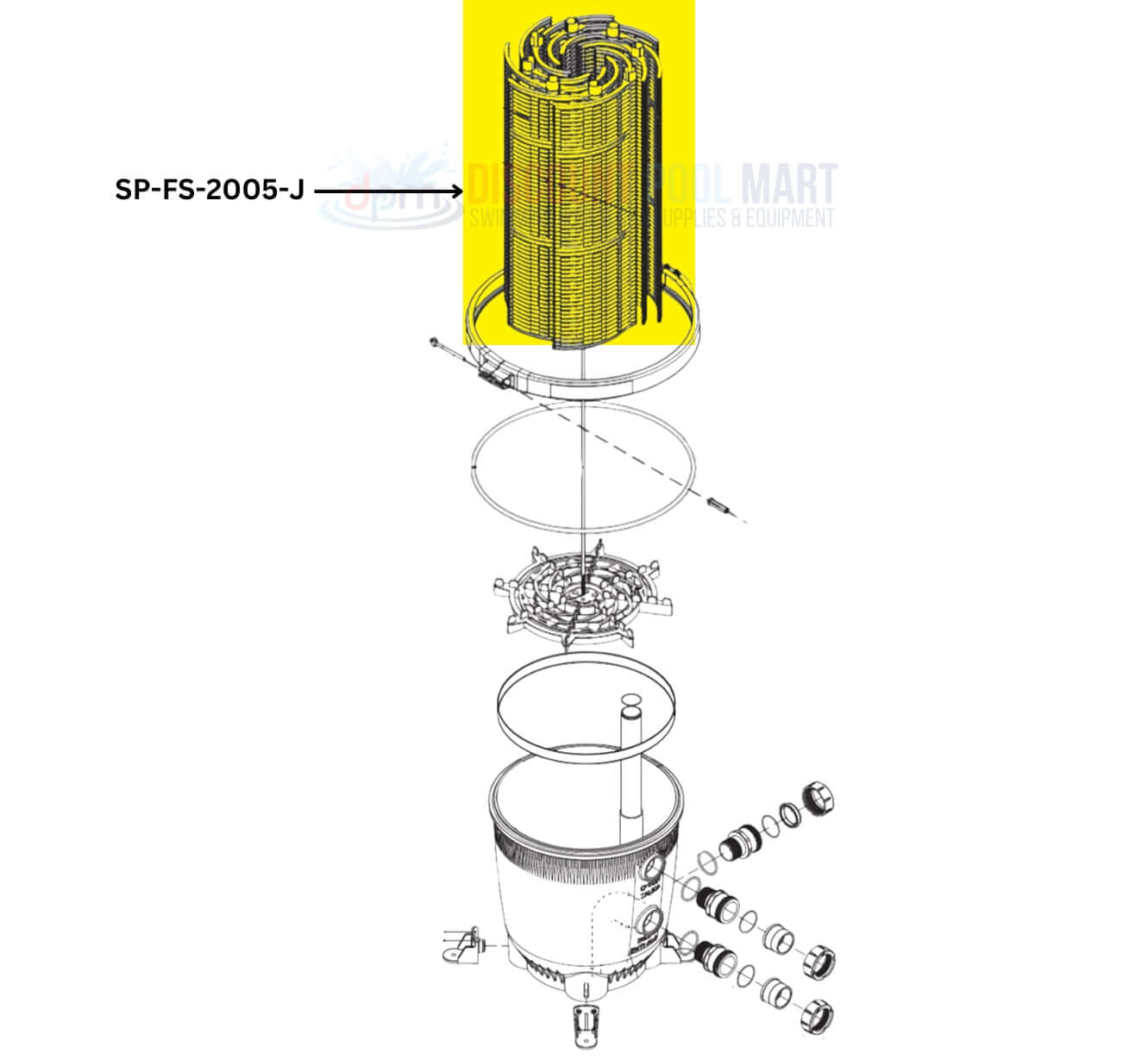 Diagram of Jandy DEV Series 60 sq. ft DE Filter Replacement Grids from Discount Pool Mart DPM. Includes parts breakdown.