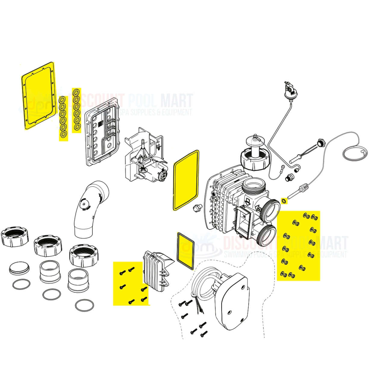 Jandy Gasket Seals and Hardware Kit R0589500 for JXI Heater Manifold. Available at Discount Pool Mart DPM.
