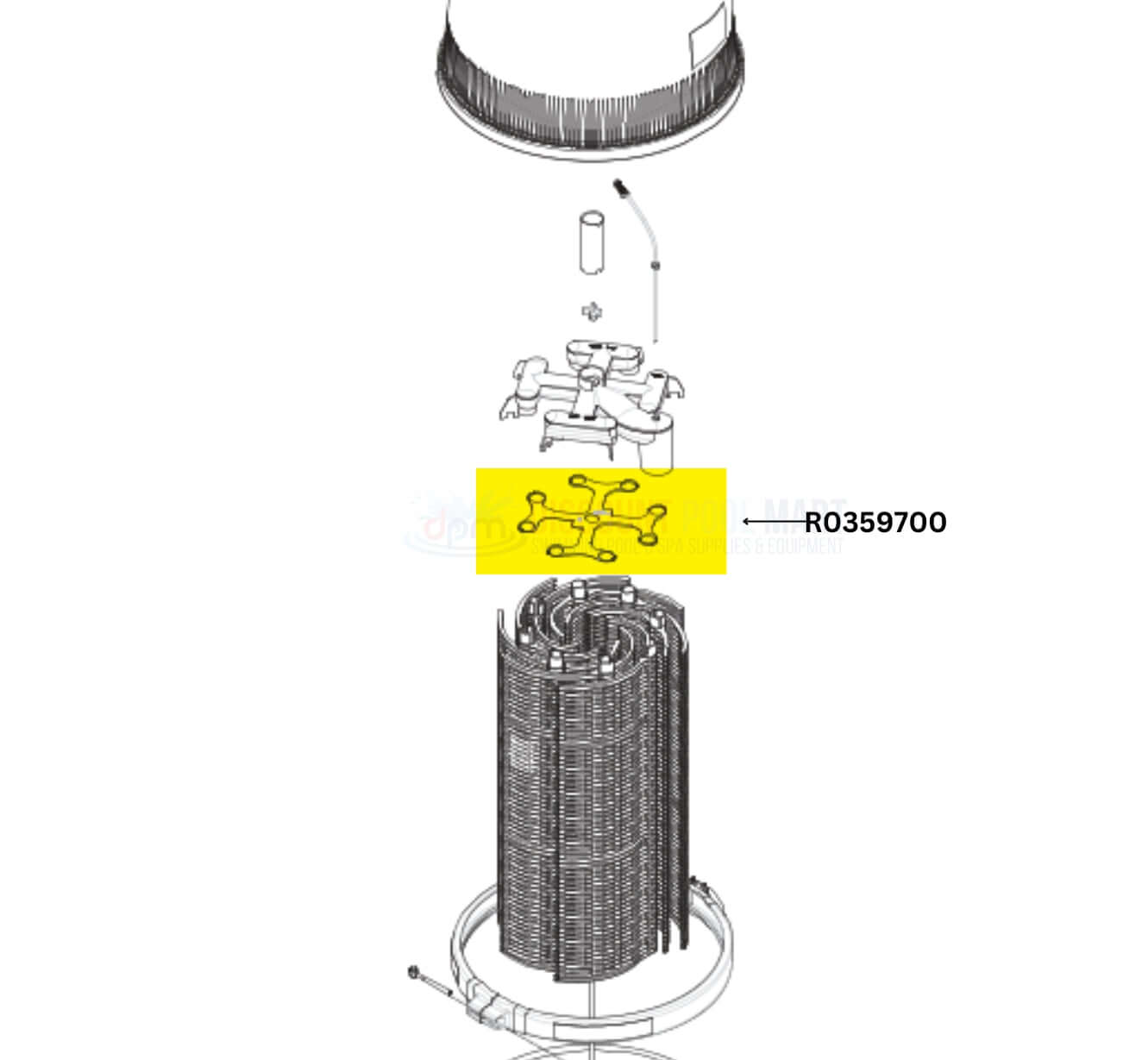 Diagram of Jandy Grid Top Spacer R0359700 for DEV/DEL Pool Filters. Available at Discount Pool Mart DPM.