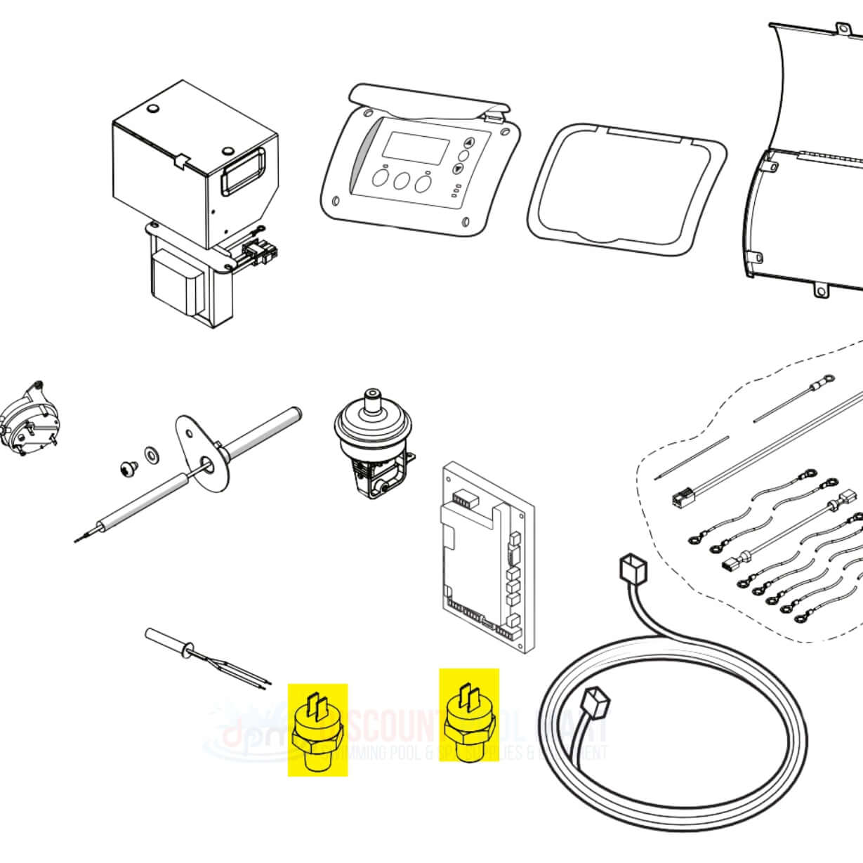 Jandy High Limit Temperature Sensor Kit for JXI Heaters R0592300 from Discount Pool Mart DPM, includes essential components.