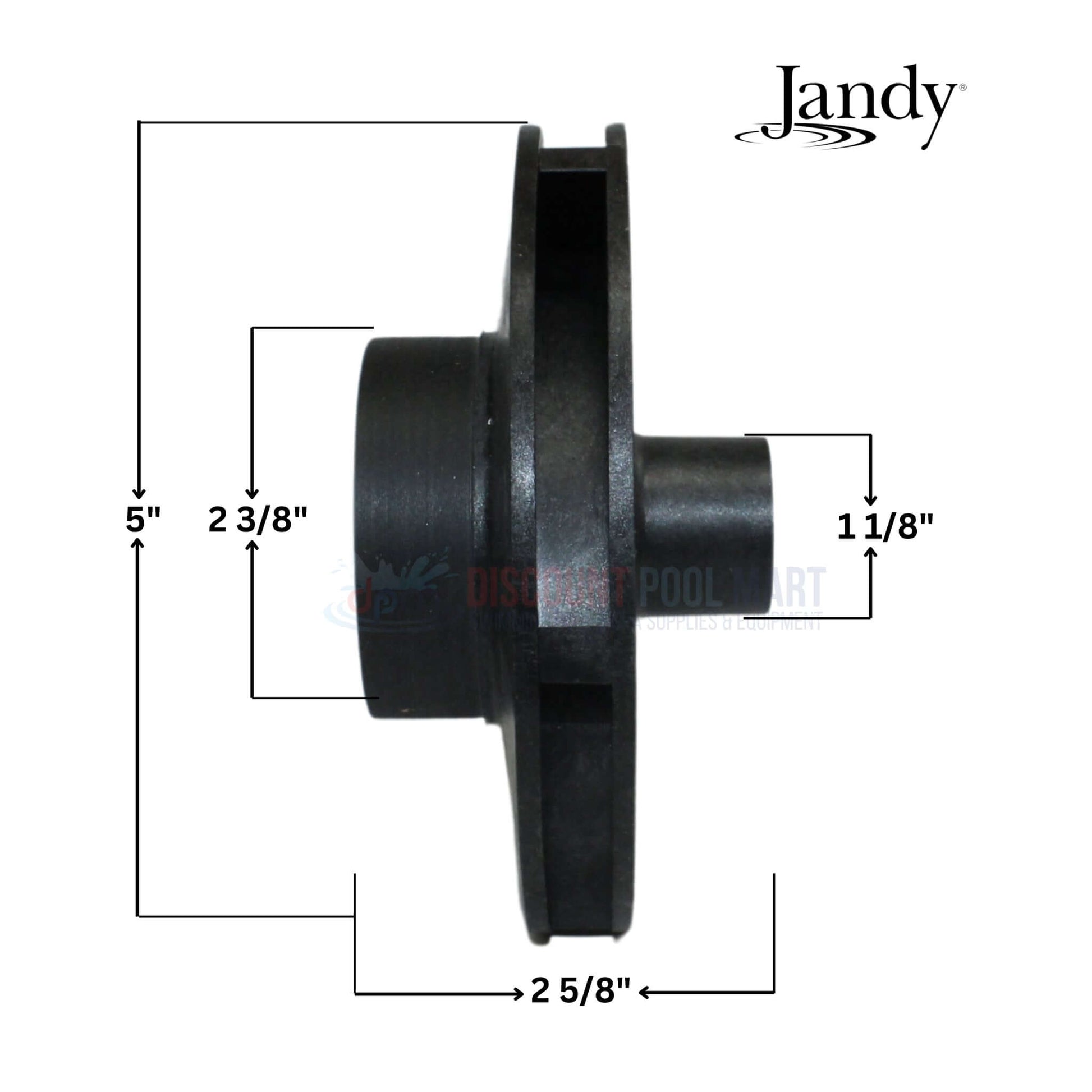 Jandy Impeller dimensions for R0479605 kit by Discount Pool Mart DPM, 5" height, 2 5/8" width, 1 1/8" depth.
