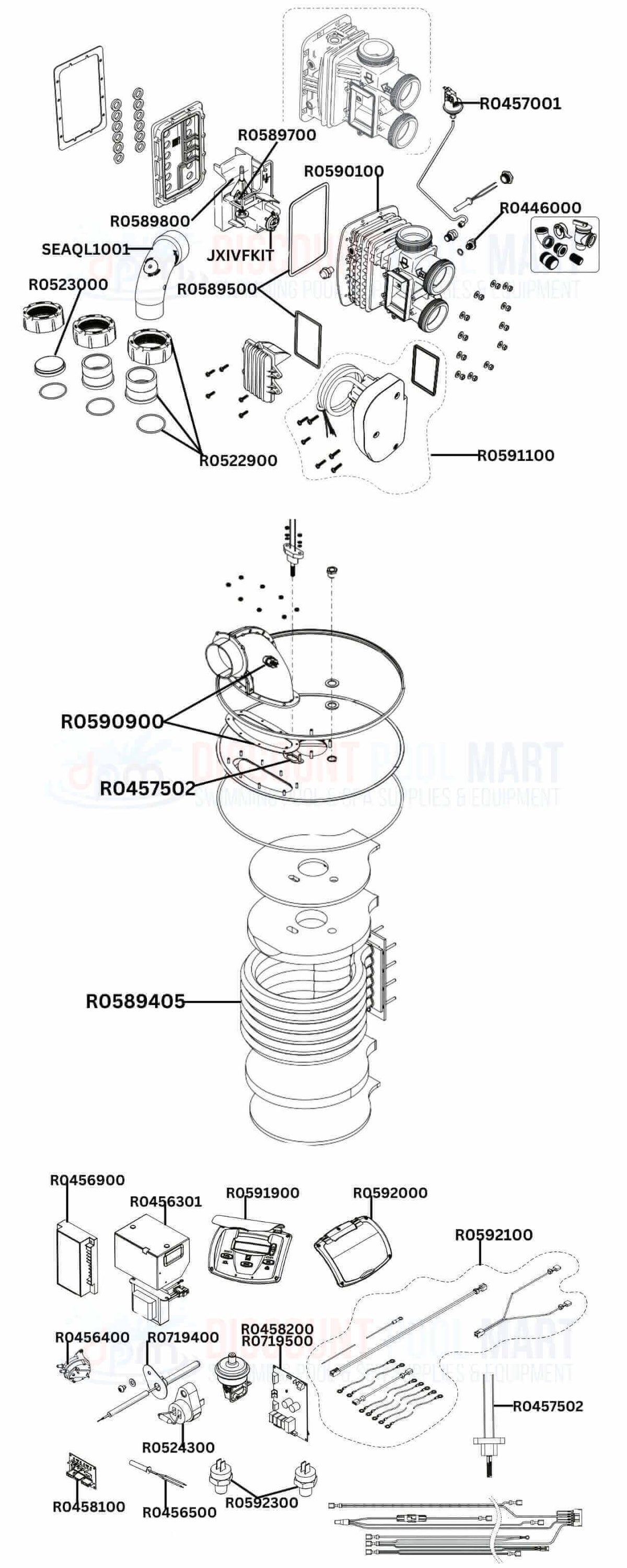Jandy JXi400N Heater Replacement Parts Diagram