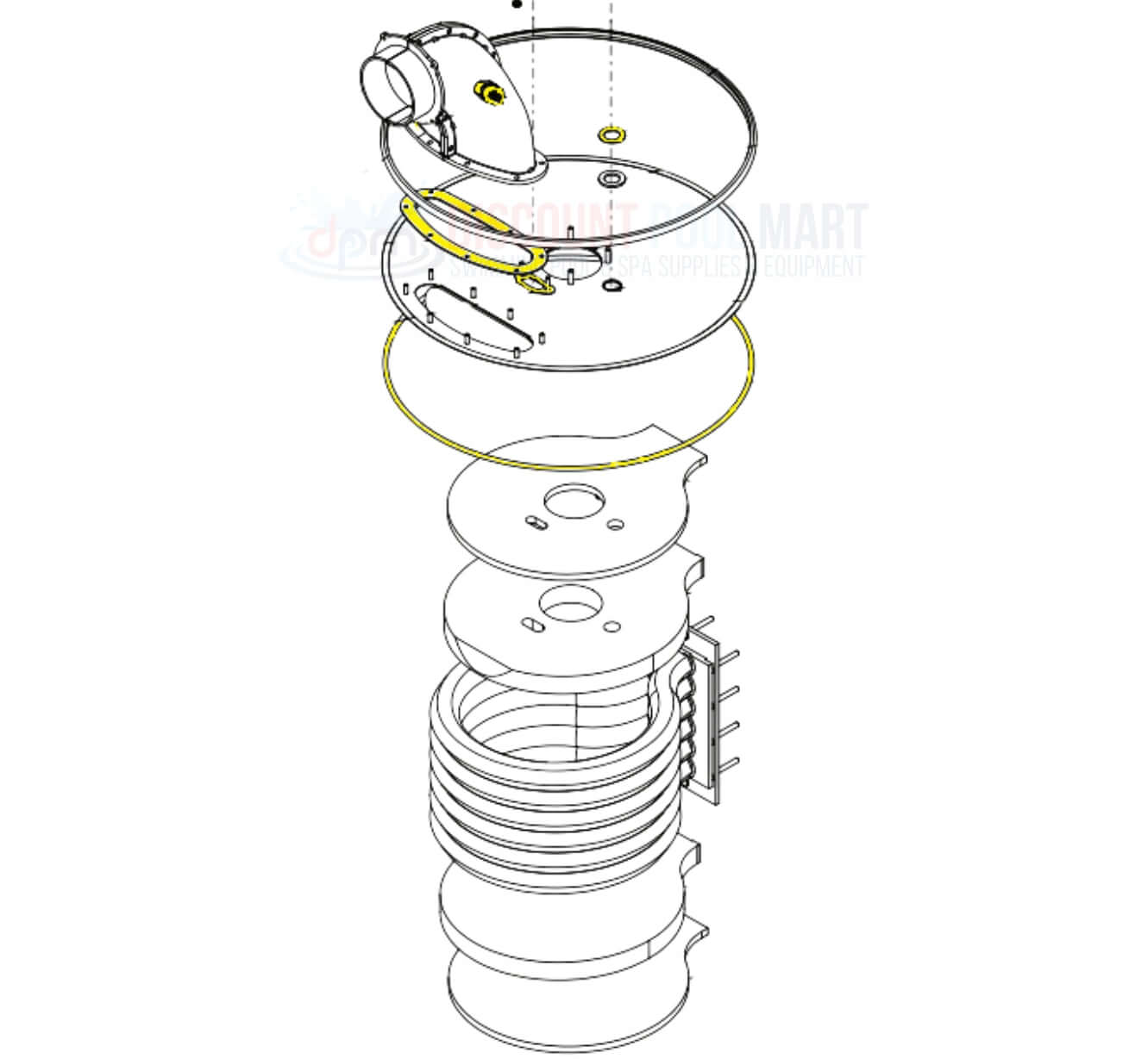 Jandy JXi Heater Gasket Kit components illustration by Discount Pool Mart DPM for easy installation and maintenance.