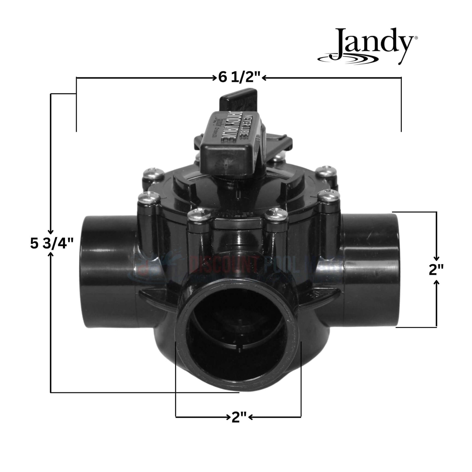 Jandy NeverLube 3 Port Diverter Valve 4715 dimensions and features from Discount Pool Mart DPM, ideal for pool systems.