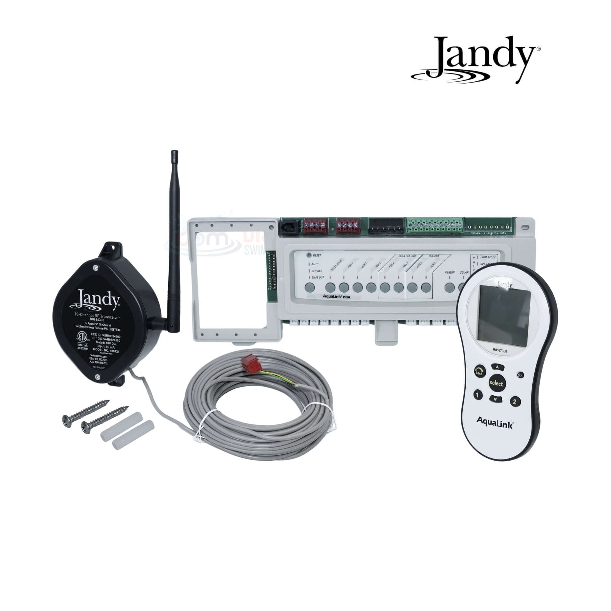Jandy AquaLink PDA-P4 pool automation system, wireless remote, from Discount Pool Mart DPM, controlling pumps and lighting.