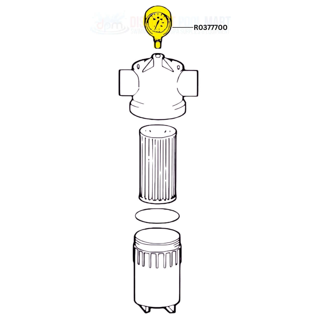 Diagram showing Jandy Pressure Gauge R0377700 for Ray-Vac Energy Filter | Discount Pool Mart DPM