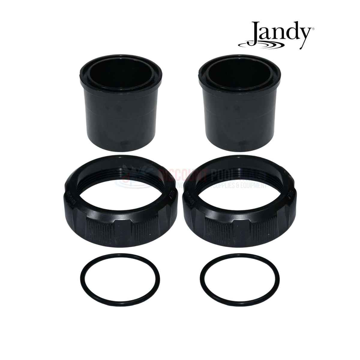 Jandy R0446102 Tail Piece Union Kit with two tail pieces, coupling nuts, and O-rings from Discount Pool Mart DPM.
