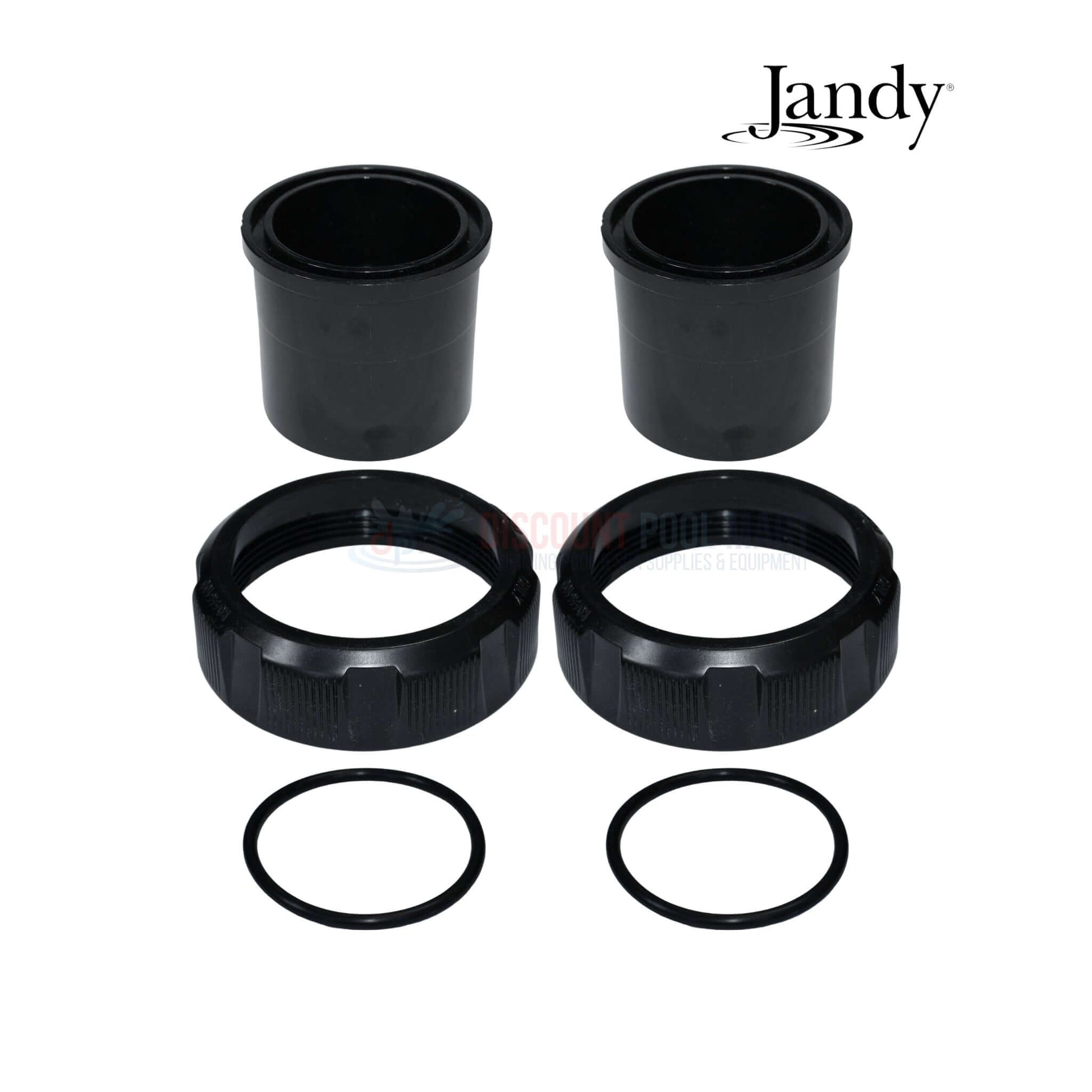 Jandy R0446102 Tail Piece Union Kit with two tail pieces, coupling nuts, and O-rings from Discount Pool Mart DPM.