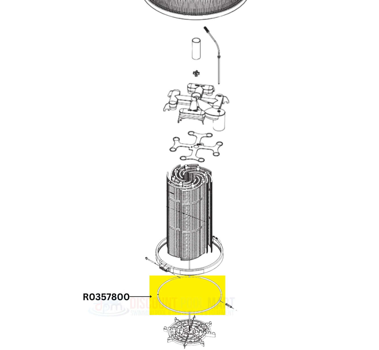 Jandy Tank O-Ring R0357800 diagram for DEV/DEL filters, vital for pool/spa sealing by Discount Pool Mart DPM.
