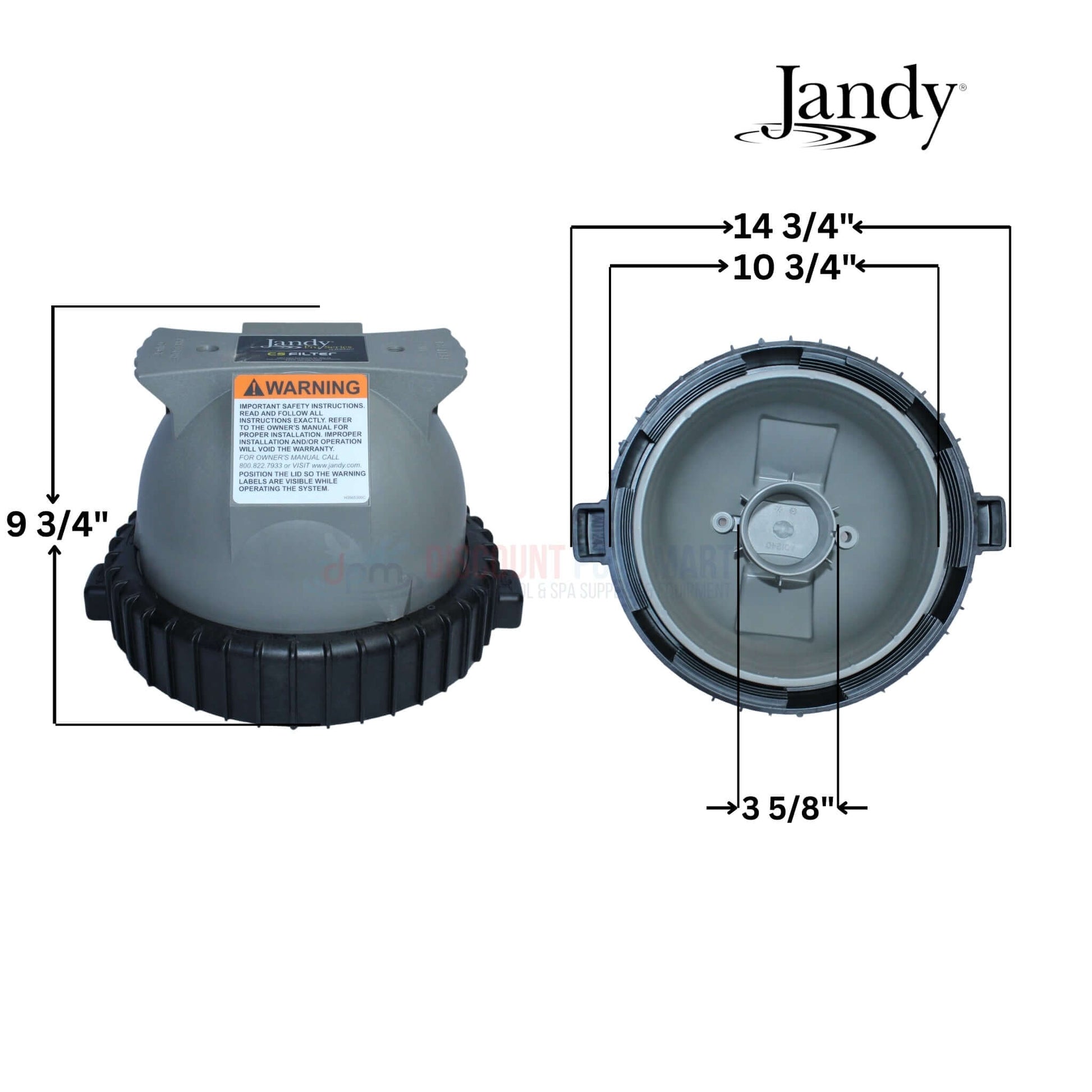 Jandy Top Housing Assembly for CS100 CS150 Filters R0461900 - Discount Pool Mart DPM, dimensions shown