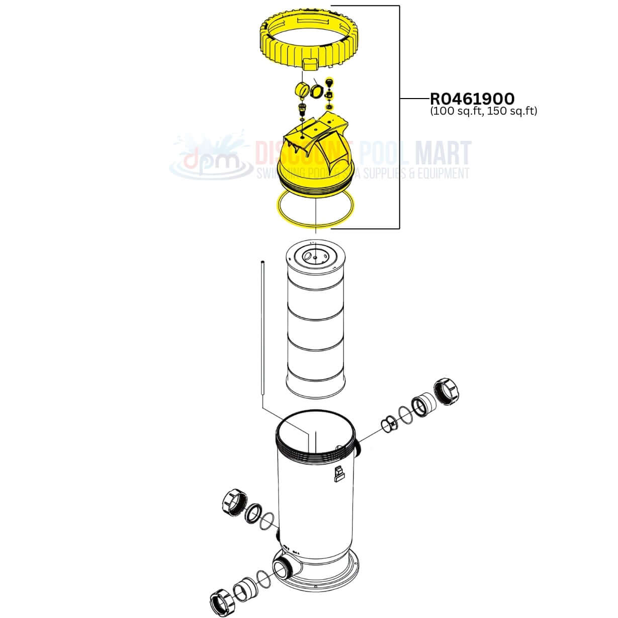 Jandy Top Housing Assembly R0461900 diagram for CS100 and CS150 filters at Discount Pool Mart DPM.