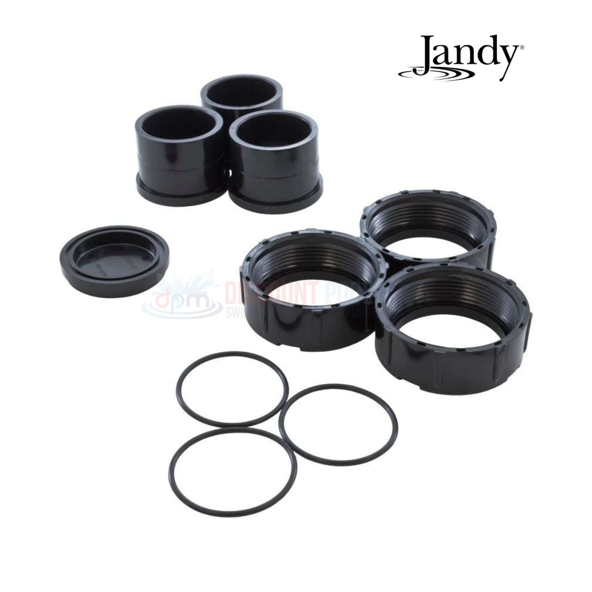 Jandy Universal Half Union Set & Drain Plug Cap, 3-piece kit for DEV, DEL filters. Available at Discount Pool Mart DPM.