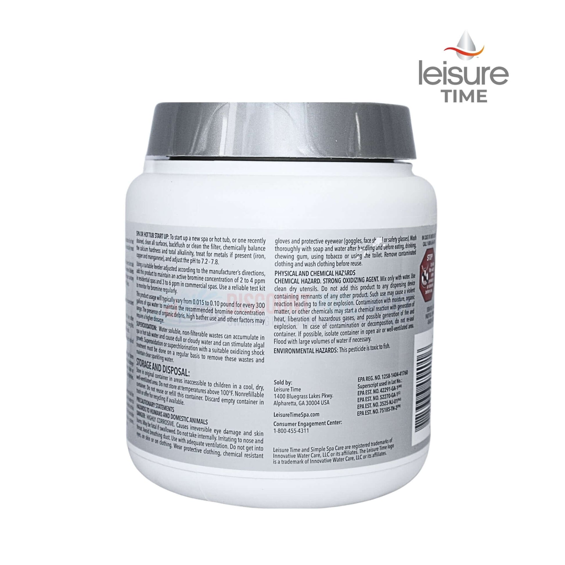 Leisure Time Bromine Tablets 45401 2.2 lb container from Discount Pool Mart DPM for spa water sanitizing.