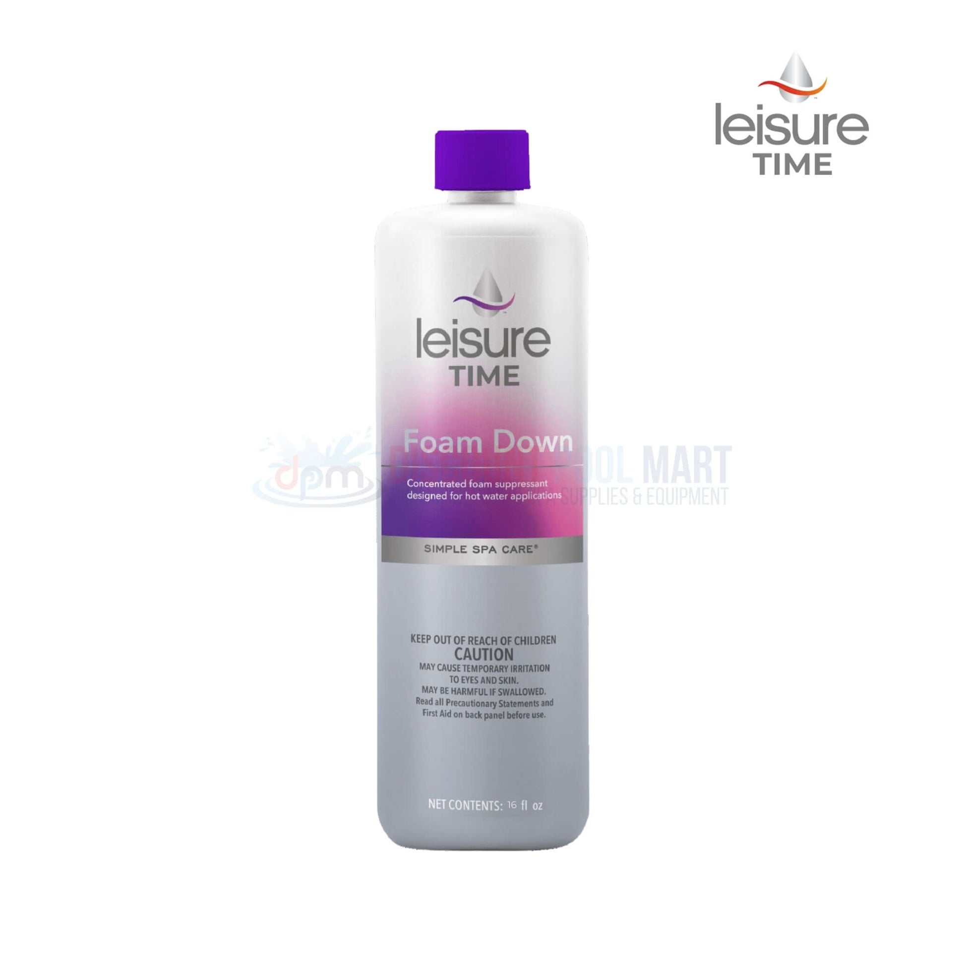 Leisure Time Foam Down 16 oz. spa foam remover from Discount Pool Mart (DPM), non-oily and concentrated for hot water use.