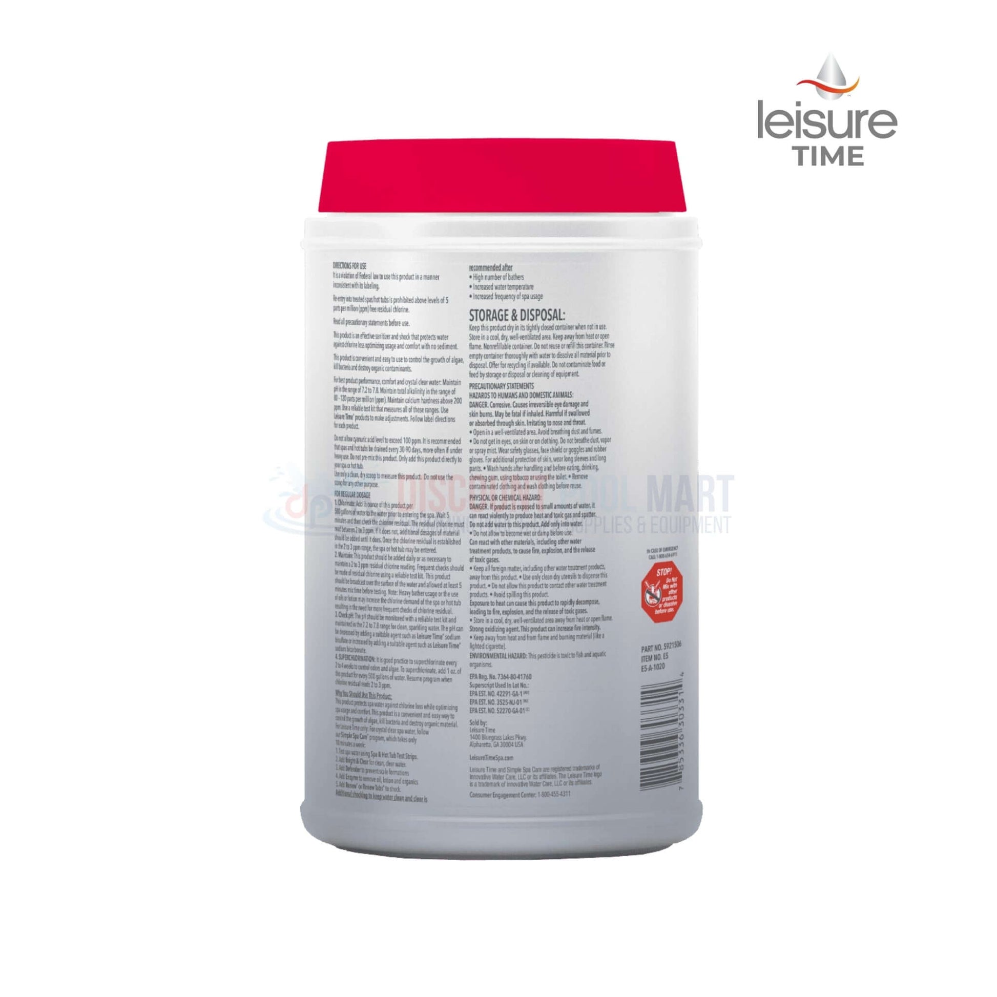 Leisure Time Spa 56 Chlorinating Granules in 5 lbs container for hot tub maintenance from Discount Pool Mart DPM.