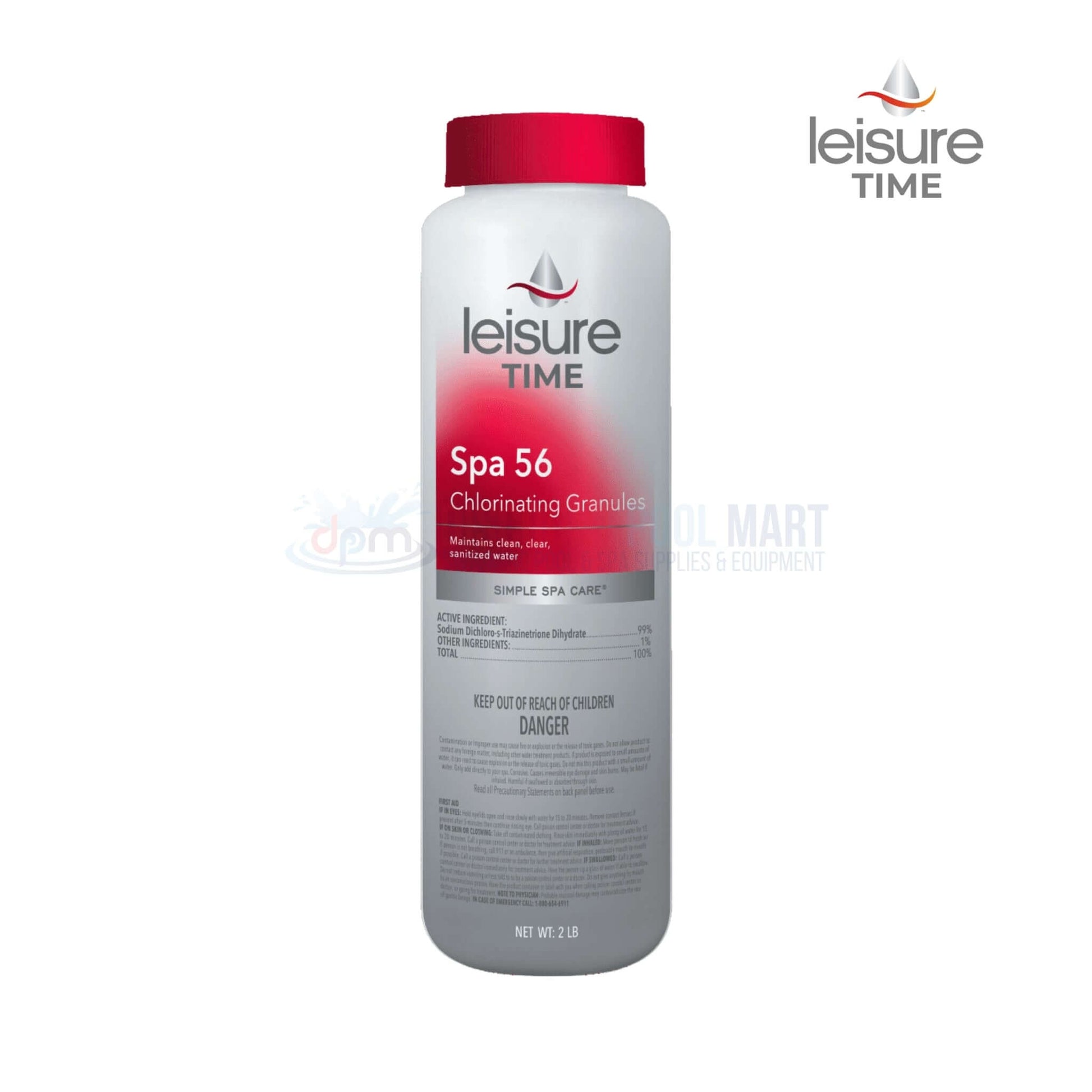 Leisure Time Spa 56 Chlorinating Granules for hot tubs from Discount Pool Mart DPM, 2 lbs, effective spa maintenance.